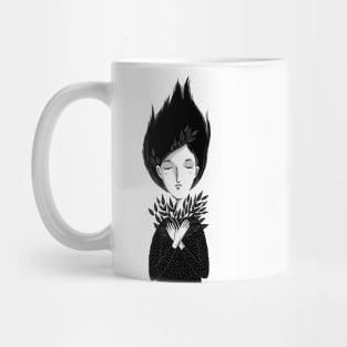 Beautiful dreamy spring girl black and white graphics digital" Mug